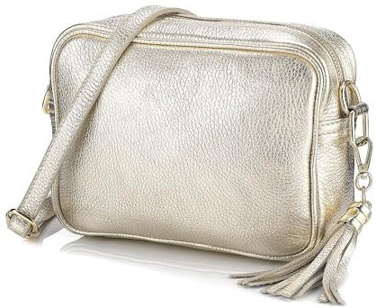 LeahWard Women's Real Leather Cross Body Bags Tassel Charm Party Wedding Holiday Handbags (Gold)