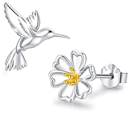 Kolibri Ohrringe für Frauen Sterling Silber Vogel Daisy Blume Dangle Drop Ohrringe Schmuck Geschenke (Ohrstecker)