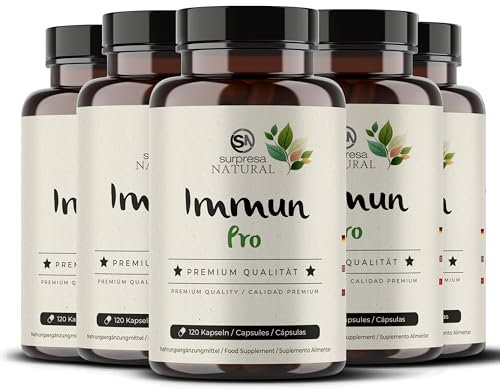 Surpresa Natural 12 in 1 Immun Pro I 5x 120 Kapseln I Multivitamin Booster hochdosiert I Vitamin A, B6, B9, B12, C, D, Eisen, Kupfer, Selen, L-Histidin, Astragalus & Zink I vegane Multivitamin Kapseln