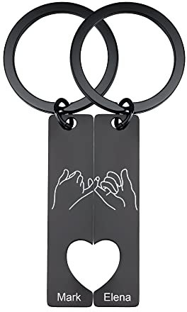 Jacklin F Pinky Promise Schlüsselanhänger für Paare Personalisierte Name Schlüsselanhänger 2PCS Pinky Swear Schlüsselanhänger Herz Schlüsselanhänger für Freundin Freund