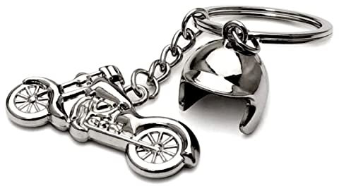 CUSTOMprivé, Porte clef moto custom type harley, accessoire porte clé motard biker triker avec casque moto chrome