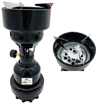 SMH LINE® Hornillo de camping para carbón, hornillo de gas, encendedor de barbacoa, cartuchos de butano y propano, mezcla de metal, quemador de gas, barbacoa, camping, exterior (negro)