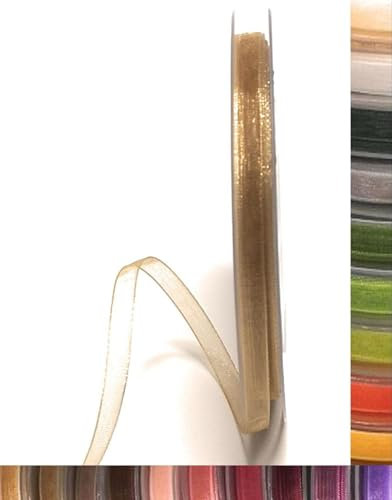 s.dekoda Schleifenband 50m x 6mm Gold - Olive Organza Chiffon Geschenkband Organzaband [1350-212]