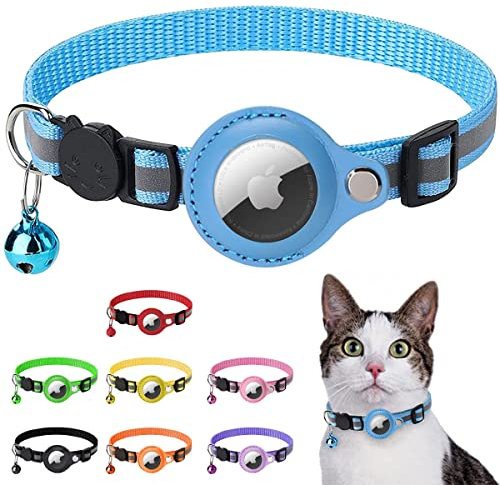 LZXLXS Airtag Katzenhalsband, Airtag Katze Halsband kompatibel mit Apple Airtag, Reflektierendes Kätzchenhalsband mit Halterung und Glocke für Mädchen Junge Katzen, Blau