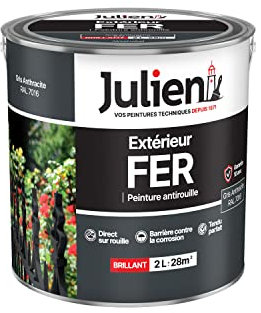 Julien Peinture Fer Anti-Rouille Brillant - Portes, grilles, portails, mobilier de jardin en métal - Gris Anthracite 2 L