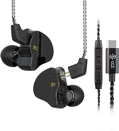 Yinyoo CCZ Melody USB C Tipo C In-Ear-Ear-Monitors Hybrid 1BA 1DD HiFi Auriculares con Cable, Deep Bass Lightweight In Ear Auriculares IEM para músico/Baterista/Bajista (Negro, con micrófono USB C)