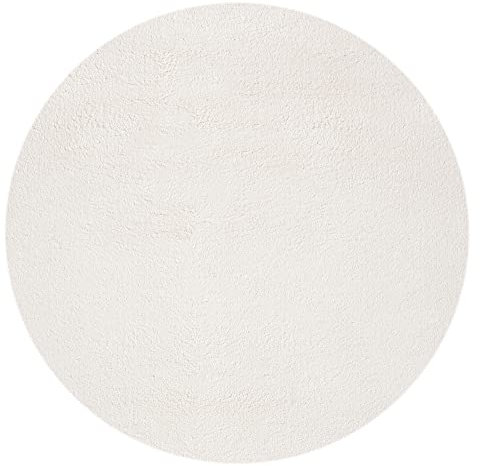 Mia´s Teppiche Taos kuscheliger Kurzflor Teppich, Anti-Rutsch Unterseite, Waschbar bis 30 Grad, Super Soft, Felloptik, Creme, 120 x 120 cm Round