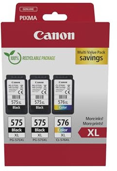 Canon Tintenpatronen - PG-575XL/CL-576XL Original Druckerpatronen mit hoher Reichweite 3er Pack (2 x Schwarz, 1 x Farbe)