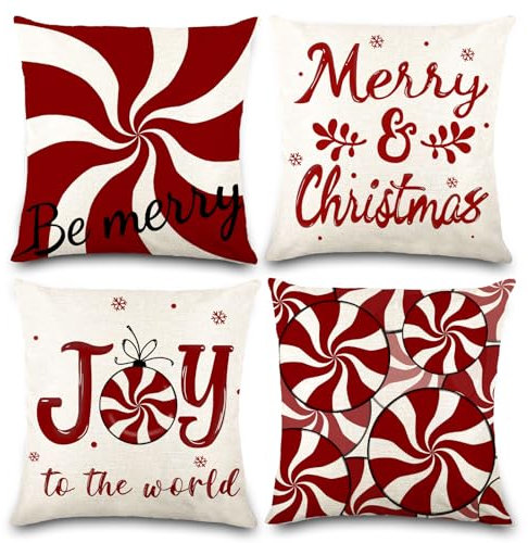 DIYDEC 4 Stück Xmas Kissenbezug, 45x45 cm Rote Weihnachten Kissen Weihnachten Pillow Weihnachtsdeko für Wohnzimmer und Schlafzimmer