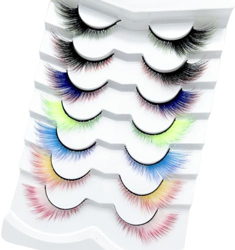 BeauFairy Faux Cils Kit, 7 Paires 3D Naturel Bouclé Dégradé de Couleurs Faux Cils, Volumineux Fake Lashes Moelleux Faits à La Main, Sans Colle Requise, Réutilisables, Fête Halloween Noël Utiliser