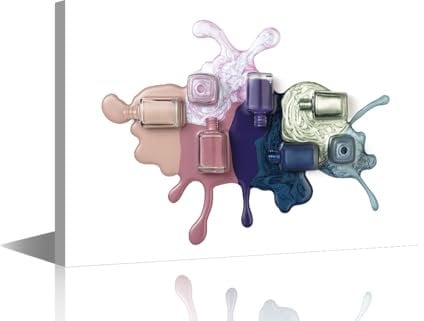 TISHIRON Beauty Salon Wall Art Decor Painting on Canvas Bottles of Nail Polish Pictures for Home Walls Nail Design Powder Room Office Wall Art Framed Modern Artwork for Living Room Bedroom, 24x16in