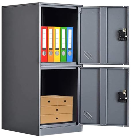 MECOLOR Casier de Rangement Court Gris avec loquet à Cadenas, Petit Meuble de classement Vertical de Bureau avec 2 Portes, casier de Rangement en métal pour Chambre à Coucher