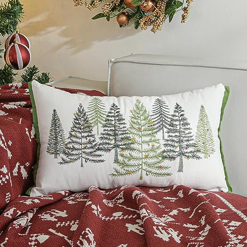 Lewondr Weihnachten Kissenbezug, 1 PCS 12 x 20 Zoll Weihnachtsbaum Stickerei werfen Kissen Hülle Luxus Leinwand Lendenkissen Abdeckung dekorative Kissenbezüge für Bett Home Decor Wohnzimmer