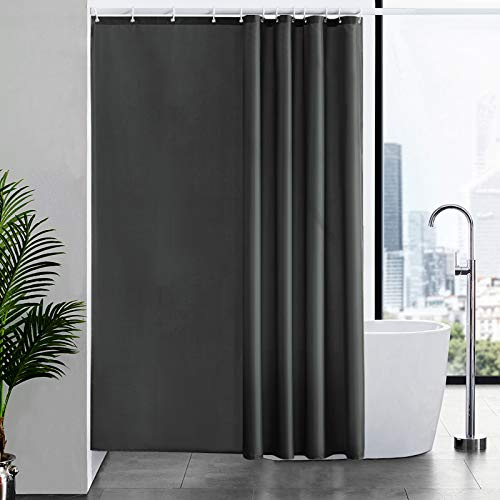 Furlinic 180x220 Duschvorhang aus Stoff, Badvorhang Anti-schimmel und Waschbar, Textile Vorhänge in Badezimmer für Badewanne und Dusche,Dunkelgraue Duschvorhänge mit 12 Duschvorhangringe.