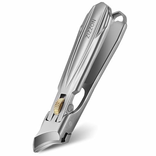 ZIZZON Coupe-ongles coudé à large ouverture pour ongles épais ou incarnés, coupe-ongles ultra tranchant avec attrape et verrouillage, coupe-ongles ergonomique pour ongles des mains et des pieds