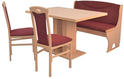 moebel direkt online Sitzgruppe 4-teilig Madrid mit Säulentisch Buche/Bordeaux