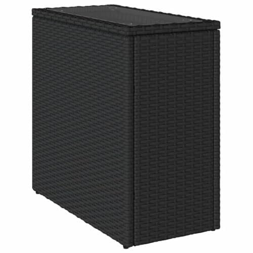vidaXL Garten Beistelltisch, Gartentisch mit Glasplatte, Couchtisch Kaffeetisch für Terrasse Garten, Tisch Balkontisch Gartenmöbel, Schwarz Rattan