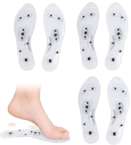 3 Pairs Magnetic Insoles for Shoes,Acupressure Magnetic Insoles Trimmable Shoe Inserts Therapy Reflexology Insoles for Men and Women (Transparent)