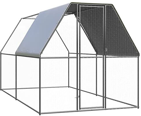 Hommdiy Hühnerstall im Freien Verzinkter Stahl Hühnerstall Boden Hühnerstall Vogelhaus 2 x 4 x 2 m