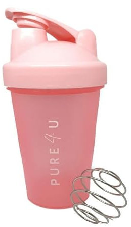 Pure4u Shaker mit Edelstahl-Mischkugel (400ml) | Protein Shaker mit Kugel für Fitness Eiweiß Shakes | Proteinshake Becher | Rosa