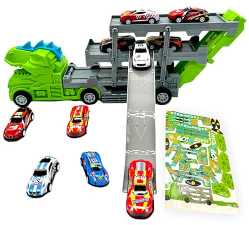 DKLQXCE Camion Jouet Voiture Dinosaure pour Enfant, Garage Rampe Dino Camion, Transporteur Voiture Enfant Jouet, Camion Jouets De Transport Portable De 3 4 5 6 7 Ans