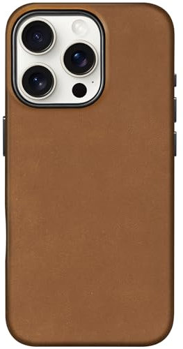 SHIELDON Case for iPhone 16 Pro 6.3, [Top Grain Crazy Horse Leather][Metal Buttons][Non-Slip][Magnetic Wireless Charging] Slim Protective Phone Cover Compatible with iPhone 16 Pro - Brown