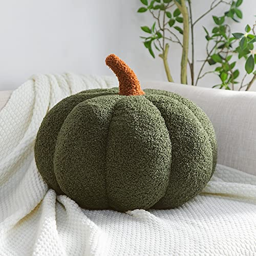 Kürbis Kissen, 3D Plüsch Kürbis Dekokissen, Herbstdeko Kürbis Zierkissen Sofakissen Kürbisform, Halloween Deko Aesthetic Kürbis Sofa Dekoration, Herbst Kissen für Schlafzimmer (Grün, 20 cm)