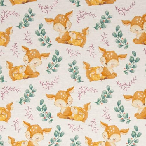 Alpenfleece | THERESA | Kuschelsweat | Rehe, naturweiß | ab 50 cm | Meterware