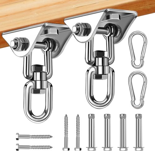 MUUKAIII Pesada Gancho de Techo 2 Piezas Gancho Techo Acero Inoxidable 450 KG Capacidad de Carga 360° Soporte de Techo Anclaje Pared para Silla Colgante, Columpio, Yoga, Saco de Boxeo, Hamaca