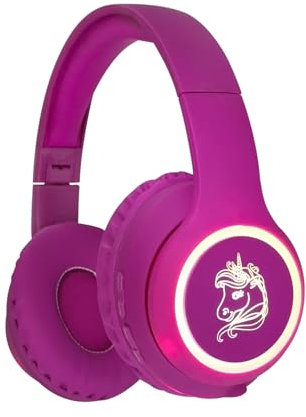 YUSONIC Auriculares para niñas con luces LED de unicornio, auriculares inalámbricos para niños, Bluetooth, auriculares de unicornio con micrófono para niñas, escuela, viajes, teléfono, Kindle, PC, TV,