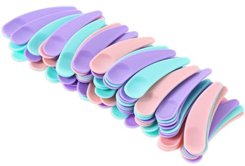 210Pcs Mini cosmetic spatula, Plastic Beauty Face Cream Eye Cream Scraper, Reusable Make Up Spatula, Cosmetic Spatula Scoop for Sampling And Mixing for Women Girls(Green, Purple, Pink)