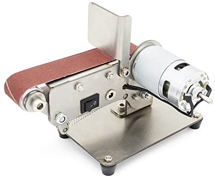 Mini-Bandschleifer 300W Elektrischer Schleifer, Bandschleifmaschine Elektrisch Bandschleifer DIY Poliermaschine Tischschleifer 24V 600 m/min Schleifmaschine mit 10 Schleifbändern (795-Motor)