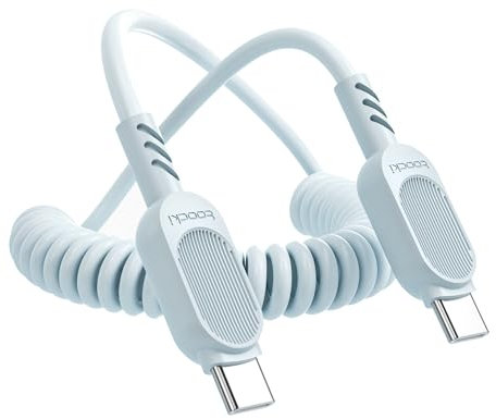 toocki Cable USB C en Espiral para Coche 1,8 M PD 100 W 5 A Cable Tipo C Carga Rapida Retráctil USB C, Compatible con iPhone 17 Pro Max/16/15 Pro Max, Galaxy S25 S24 S23, Xiaomi, Carplay, azul
