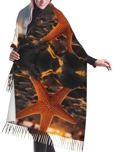 Loppott Sunset Afterglow Langer Schal mit Seesternmuster, Kaschmir, Fransenschal, Schwarz, Einheitsgröße, Schwarz, EinheitsgröÃŸe