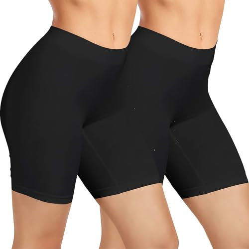 AURUZA Lot de 2 Short Leggings Sport Femme sous Jupe ou Robe Anti-frottement Pantalons de Cyclisme pour Femme Legging Court sans Couture Boxer Short Sécurité (2pcs Noir, L)