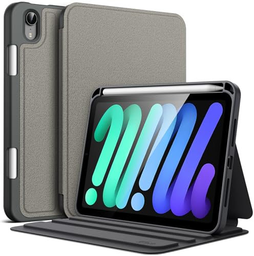 JETech Funda para iPad Mini (A17 Pro, 2024 Modelo, 7.ª) / Mini 6 (2021 Modelo, 6.ª) con Soporte para Pencil, Carcasa Slim Folio Soporte Protectora, Visualización Multiángulo (Gris Espacial)