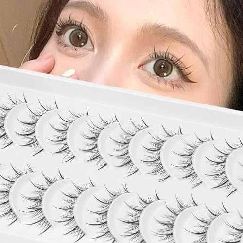 10 Paires Demi Faux Cils Bande Transparente 3D Faux Cils Naturel Half Lashes Oeil, Réutilisable Cils pour les Yeux, Bande Transparente, Cils Aspect Naturel, Cils