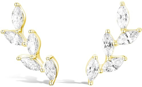 Titaniumcentral Ohrkletterer Ohrringe Stecker für Damen Blattform Marquise Zirkonia Knorpel Kleine Braut Hypoallergene Ohrstecker Gold Silber