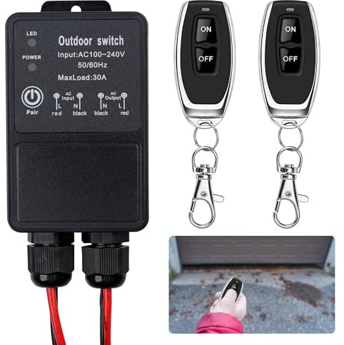 Interruttore telecomando radio, interruttore radio con telecomando, impermeabile, 240 V, 220 V, 30 A, interruttore remoto senza fili, per porte da garage, moto