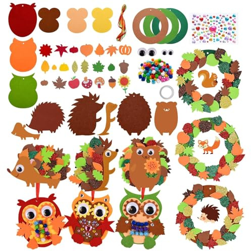 DTXYBC Filz Bastelset für Deko, 12 Stück Igel Herbst Bastelset für Kinder, Owl Filz Kränze Bastelsets, Kreativsets Herbst Basteln mit Kindern, Geeignet für Thanksgiving, Geburtstagsgeschenk