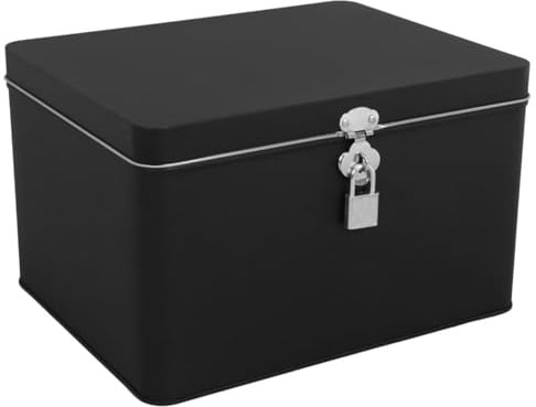 BESPORTBLE AbschließBare Metallbox Schwarz Quadratische Blechdose Mit Schloss Vintage Aufbewahrungsbox Aus WeißBlech FüR BüRo Haushalt SüßIgkeiten Und TeebläTter Organizer