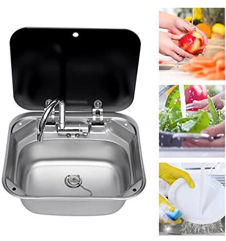 Gdetnysty Kit d'évier de camping avec robinet, lavabo, pour camping-car, caravane, avec rembourrage à faible encombrement, 41 x 36,5 x 16 cm