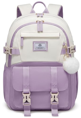 LOVEVOOK Schulrucksack Teenager Mädchen 10-18 Jahre mit Großem Flaschenfach | Rucksack Damen Multi-Tasche Schulranzen Schultasche, Wasserdicht School Bag 15,6 Zoll Laptop für Schule Uni, Khaki Beige
