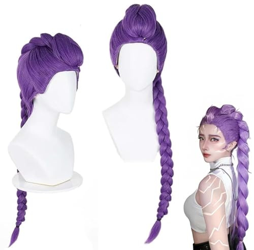 Perücke Cosplay Kids,Lange lila Perücke CosplayKids,perückeCosplay kids,Lila Zopfperücke für Halloween Karneval Party Maskenball