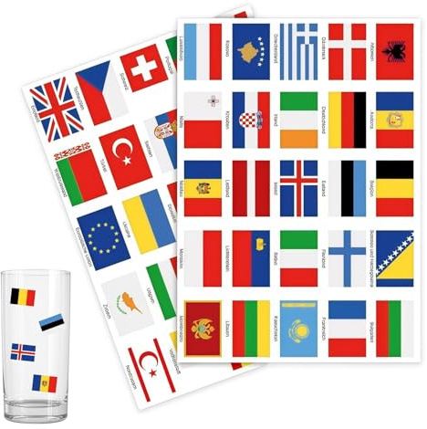 Vordpe Länderflaggen Aufkleber Set, 50 Rechteckige Flaggen Sticker auf 2 Bögen, 3.1x4.7cm PVC Nationalflaggen-Aufkleber, für Modellbau, Koffer, Fahrrad, Auto, Motorrad Deko