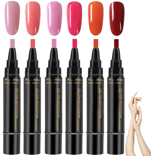 6 Stück 3 In 1 Nagellackstifte,Langhaltendes Gel Nagellack Stift Set,Nagellack Stift,Gel Nagellackstifte,Nail Art Marker,Nail Art Pens für DIY Nagelkunst,Maniküre Werkzeuge,Benötigt UV-Lampe