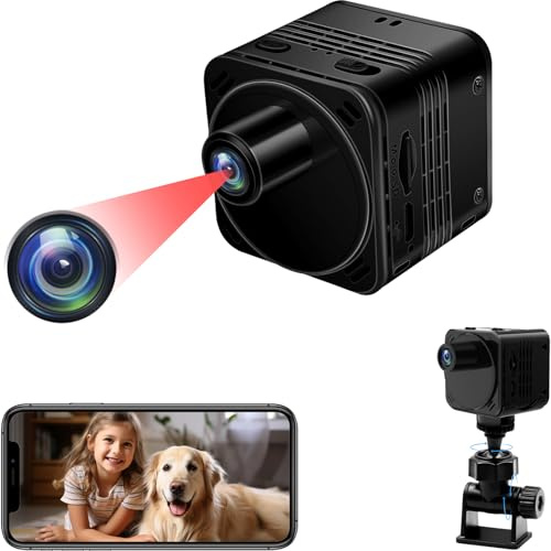 TANGMI Piccola fotocamera 4K con visione notturna e rilevamento del movimento | Mini telecamera Wi-Fi grandangolare a 160°, batteria integrata e modalità non-WiFi