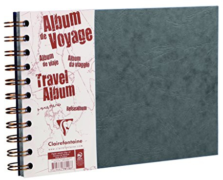 Clairefontaine 781165C Reisealbum Agebag, DIN A5, 14,8 x 21 cm, 40 Blatt, liniert und blanko, Doppelspiralbindung, praktsich und belastbar, 1 Stück, grau