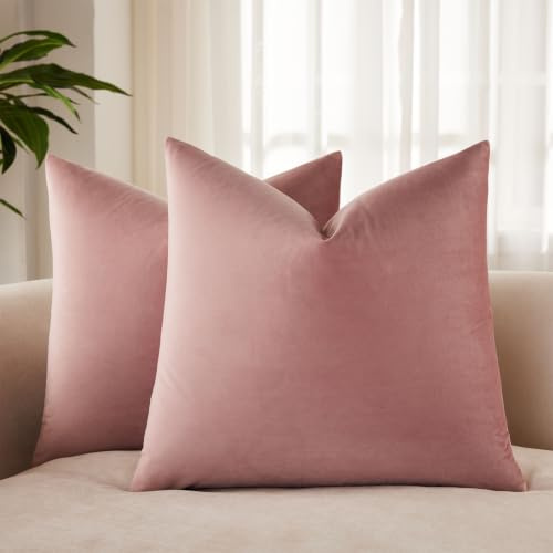 JUSPURBET Pink-Lila Samt-Kissenbezüge 65cmx65cm 2er-Set für Wohnzimmer Couch Sofa Schlafzimmer Dekorative Quadratische Feste Weiche Kissenhüllen mit unsichtbarem Reißverschluss