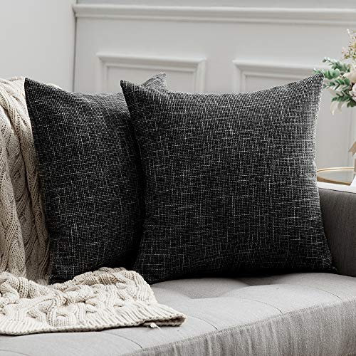 MIULEE Kissenbezüge Kissenhülle Dekokissen Leinen-Optik Dekorative Kissenbezug Sofakissen Couchkissen Deko Kreuz mit Verstecktem Reißverschluss für Sofa Schlafzimmer 2er Set 50x50 cm Schwarz
